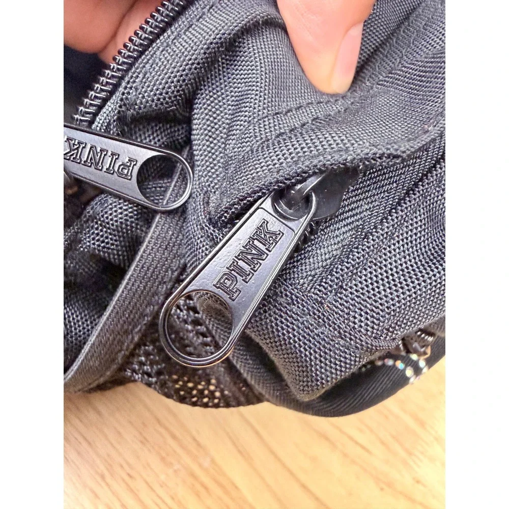 Victorias Secret PINK Black Rhinestone Logo Backpack Glitter Strap School Bag